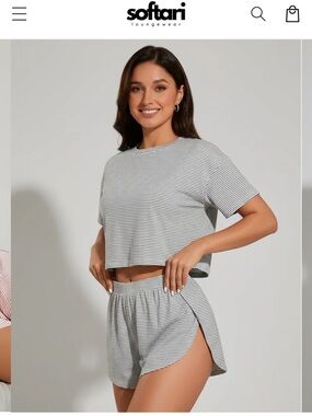 Softari Gray Striped Cropped Pajama Set